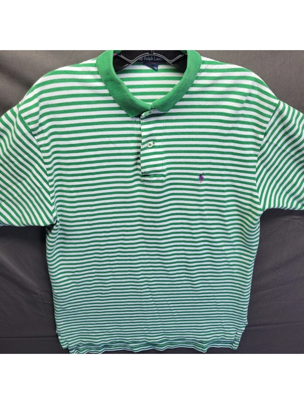 Vintage Polo Ralph Lauren Stripped Green & White Men’s Purple Pony Sz M